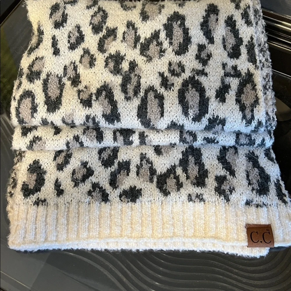 Leopard Print Woman’s Beanie and Scarf Set by CC